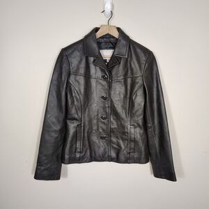 Vtg Maxima Wilson's Womens Black Leather Jacket Medium Button Up Soft 90s Y2K